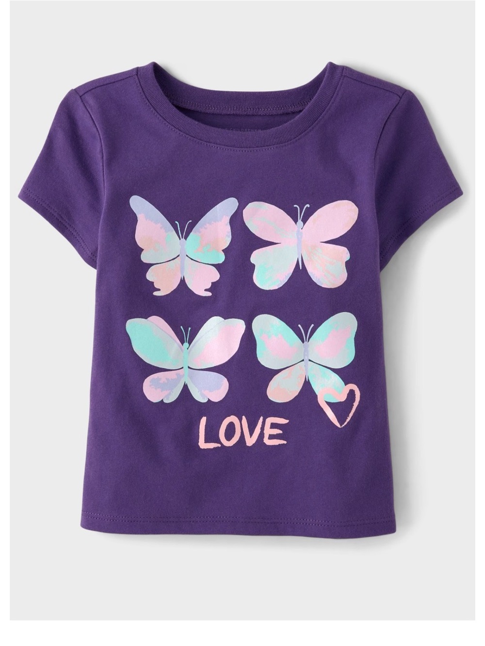 NWT: Toddler Girls Purple Butterfly 'Love' Short Sleeve Tee- Purple 2T